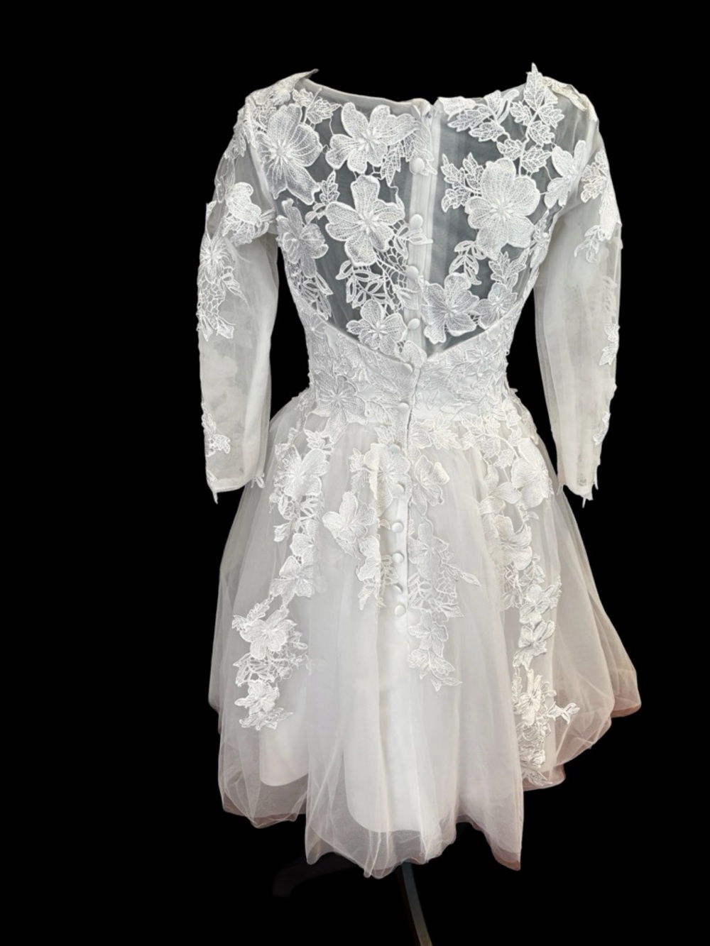Elegant White Lace Tea Length A-line Mini Wedding Dress NWOT - Picture 3 of 7